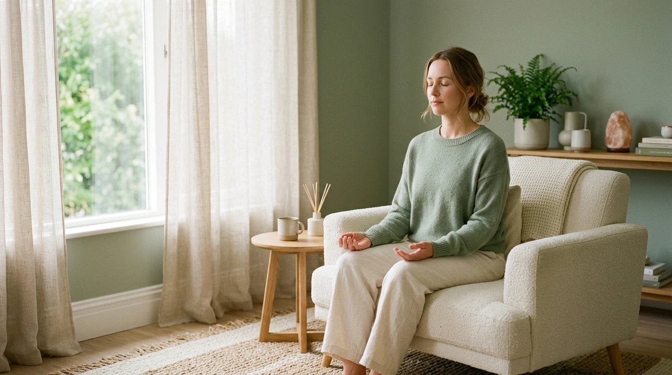 Personne détendue lors d'une séance de relaxation guidée