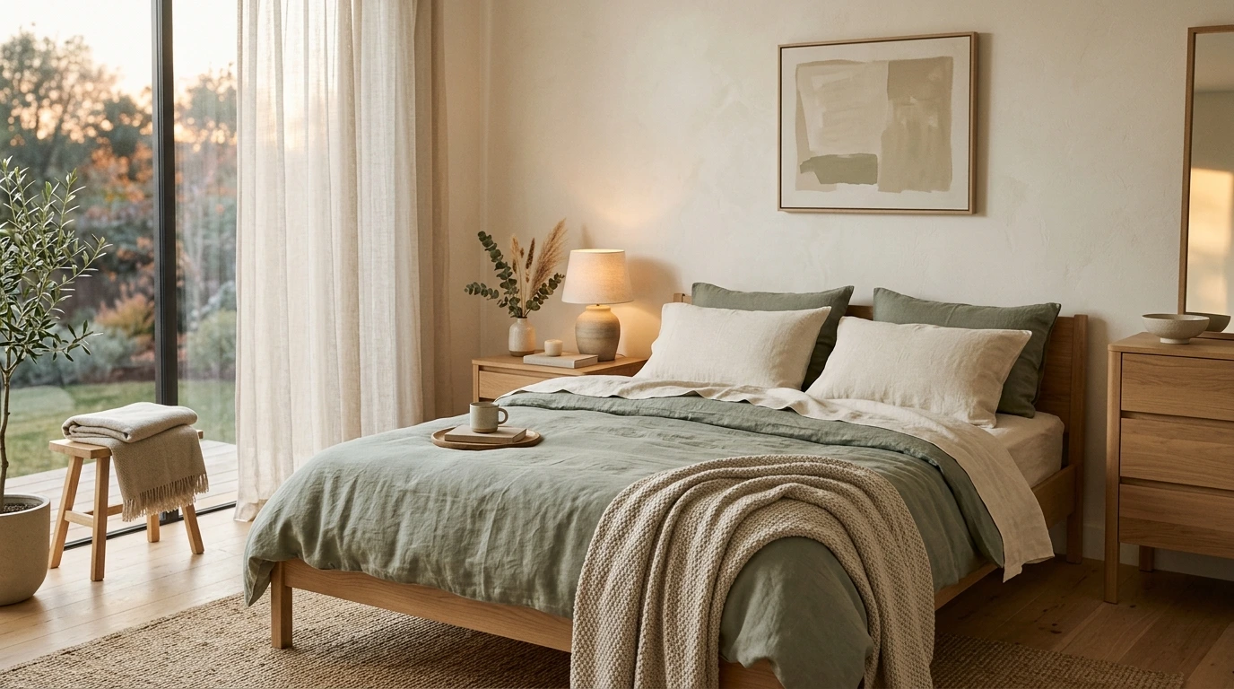 Chambre apaisante dans une lumière douce de fin de journée