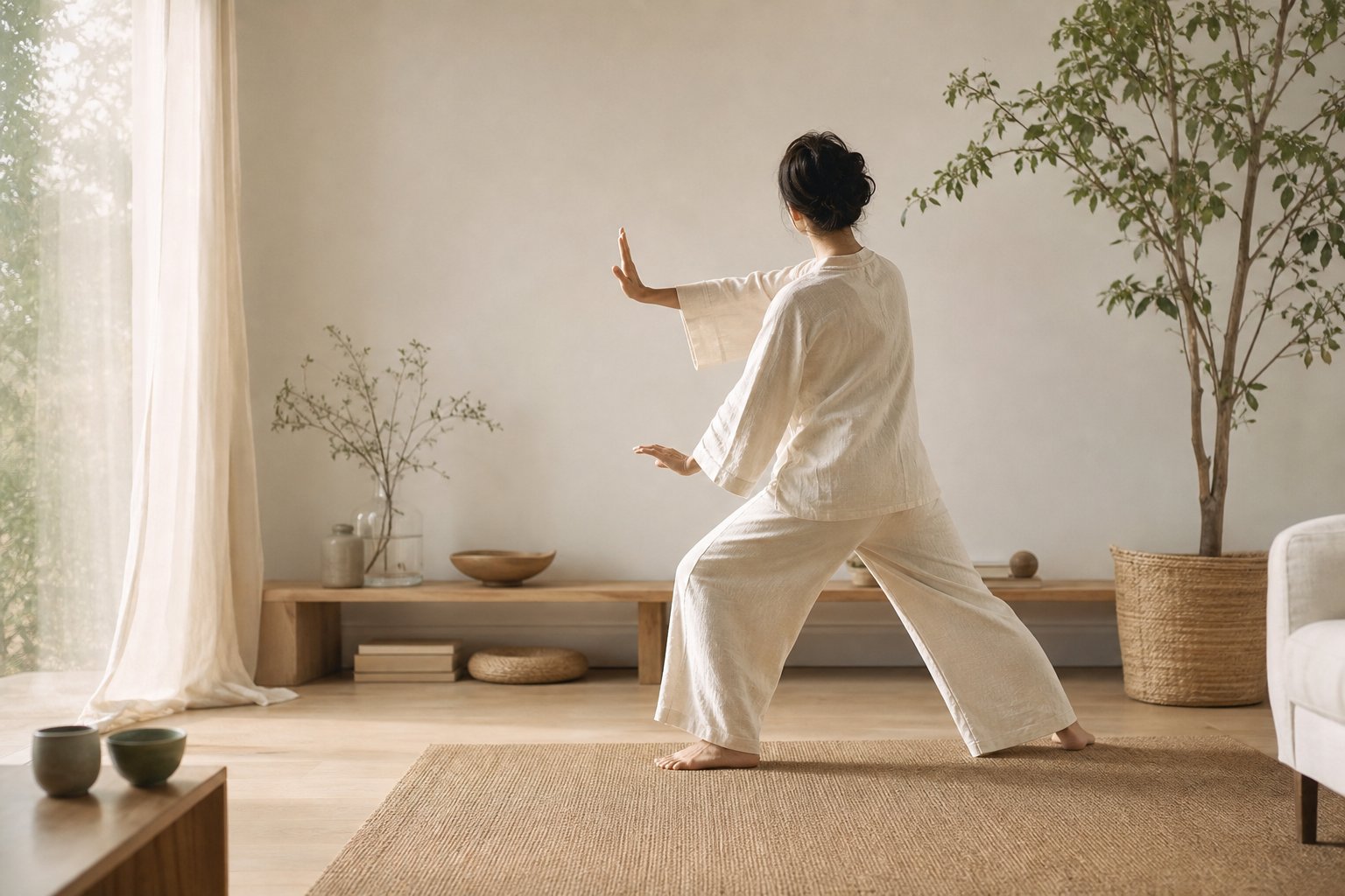 Exercices de qi gong anti-stress à faire chez soi ambiance