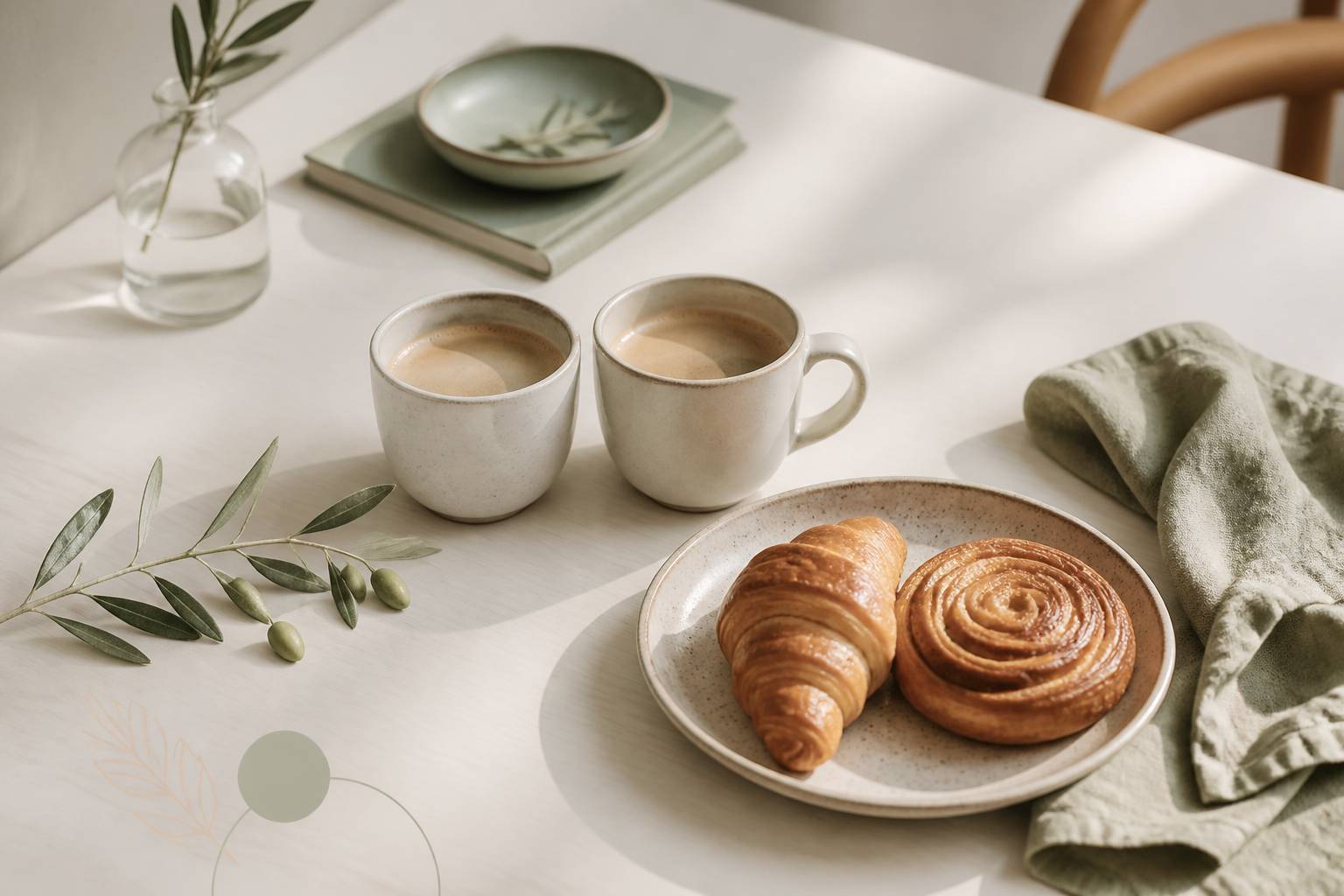 Deux mains qui se rapprochent autour d'une tasse de café sur une table lumineuse du matin